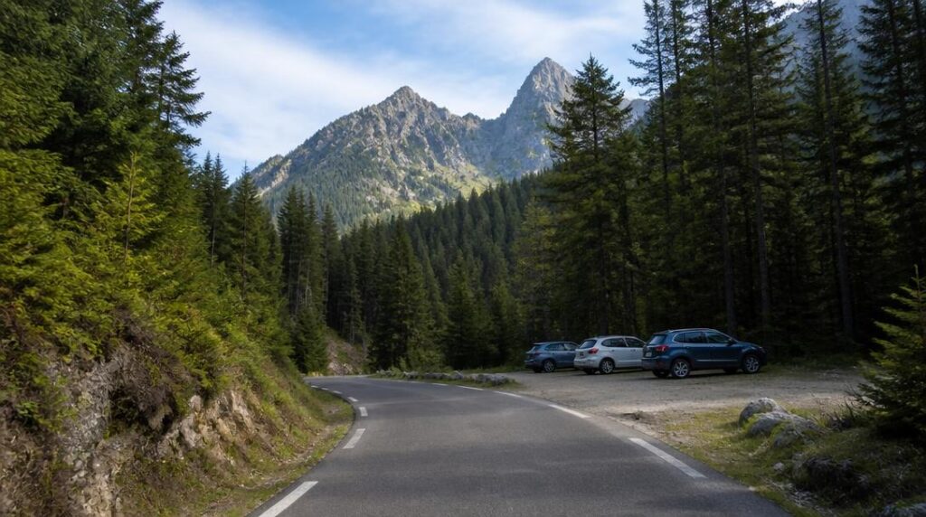 Accès routier vers un départ de randonnée pyrénéen