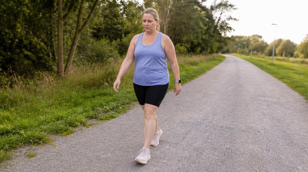 Alternance marche course sur un chemin de parc