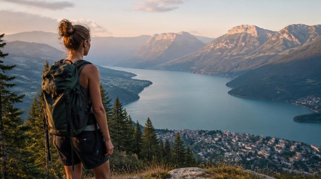 Panorama sur un lac depuis un belvédère alpin