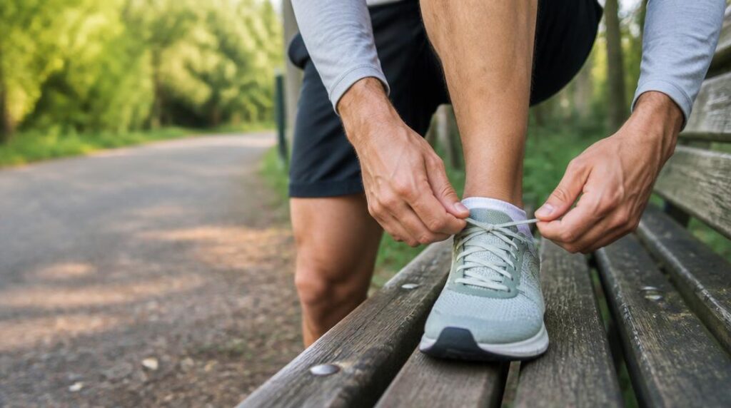 Chaussures de running débutant lacées avant une sortie