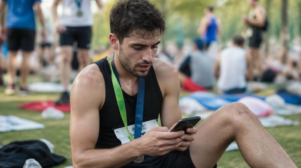 Coureur consultant les résultats officiels du marathon