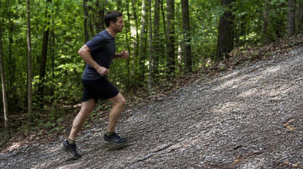 Coureur sur une course en côte régulière