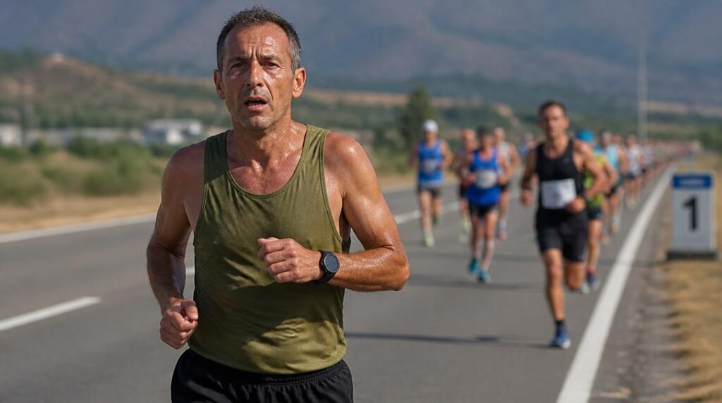 Coureur régulier sur le dernier kilomètre du semi-marathon
