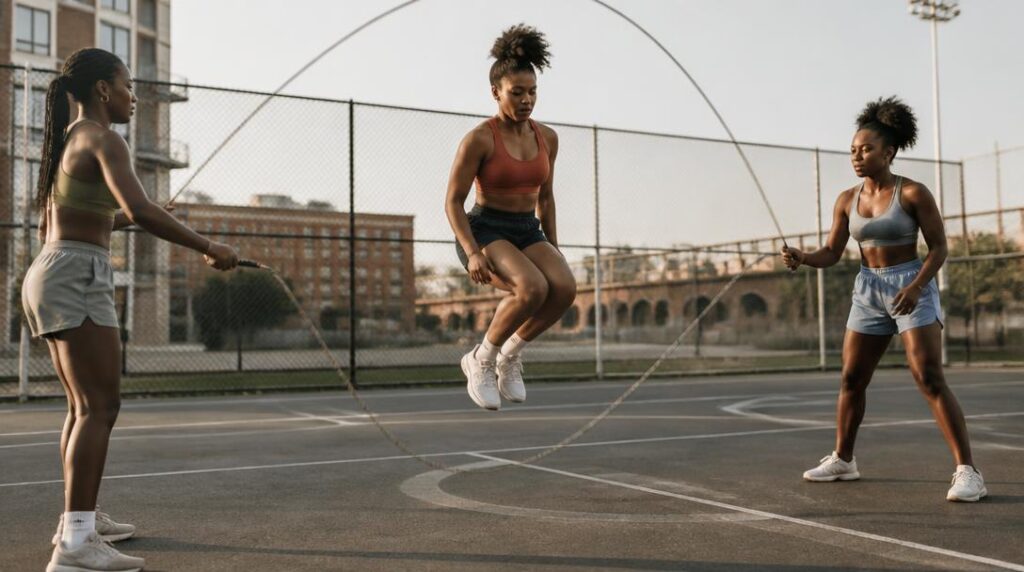 Athlètes pratiquant le Double Dutch avec deux cordes