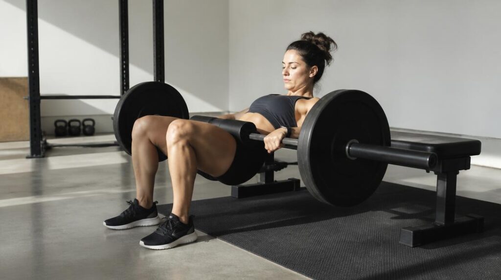 Athlète réalisant un hip thrust en salle