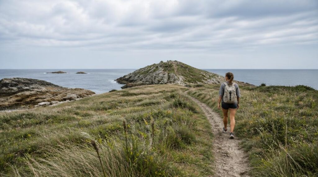 Sentier côtier entre dunes et cap rocheux