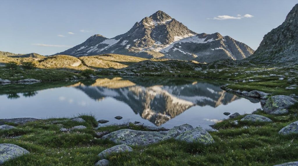 Vue matinale sur un lac d’altitude pyrénéen