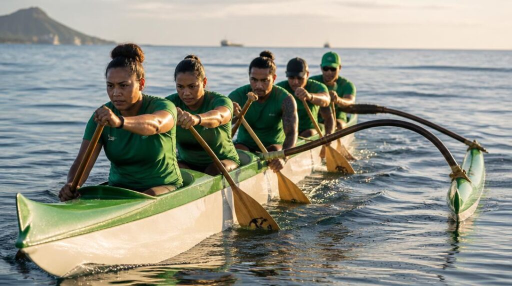 Équipage pratiquant le canoë à balancier