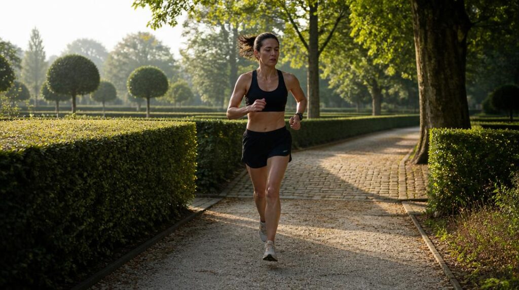 Coureur sur sol mixte dans des jardins historiques