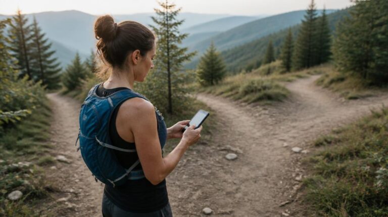 Coureur choisissant un parcours trail en forêt