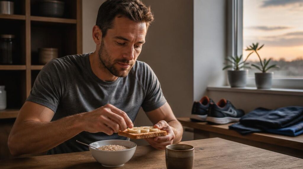 Petit-déjeuner avant semi-marathon avec pain banane et avoine