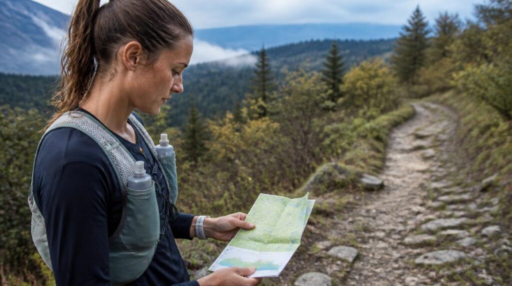 Coureur consultant un profil de parcours trail