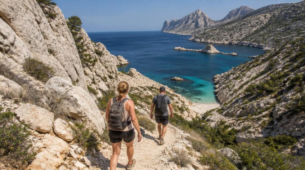 Randonnée bord de mer vers une calanque turquoise