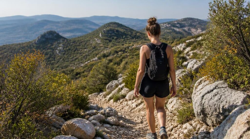 Sentier de randonnée dans les collines de garrigue