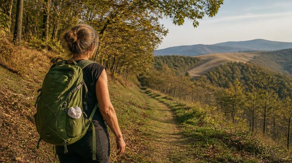 Marcheur sur un chemin de randonnée itinérante