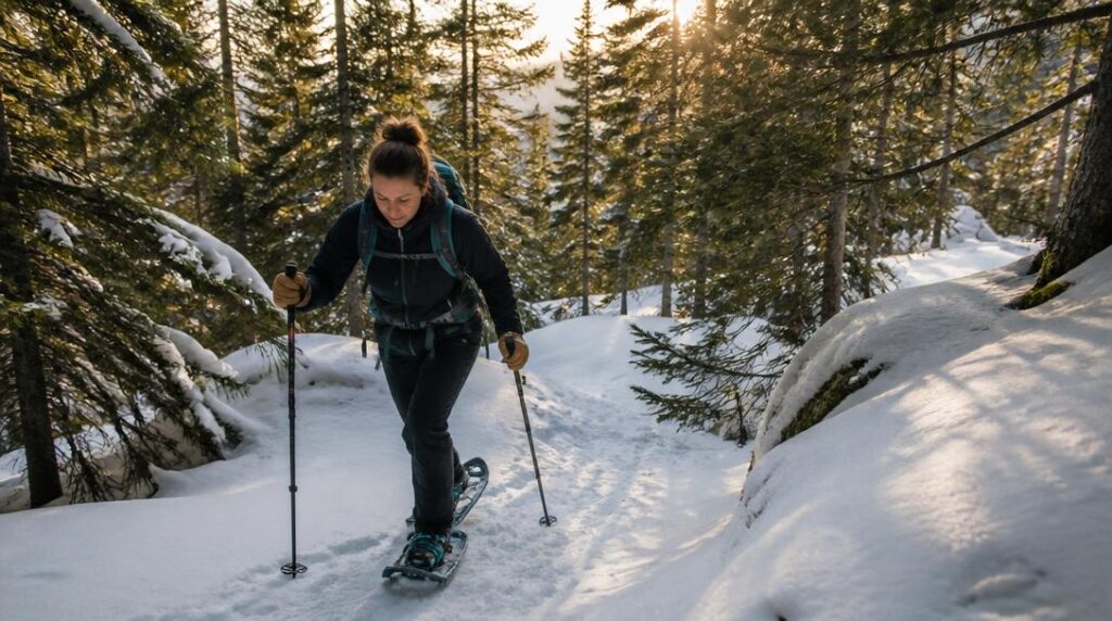 Montée en forêt pour randonnée raquettes Gérardmer