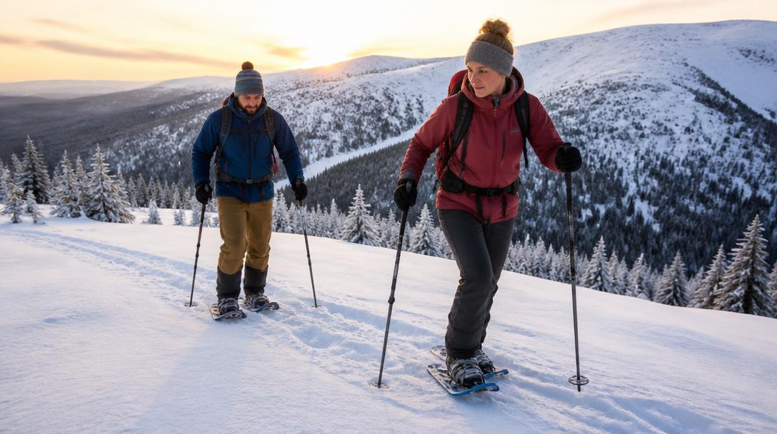 Randonneurs en raquettes dans les Vosges enneigées