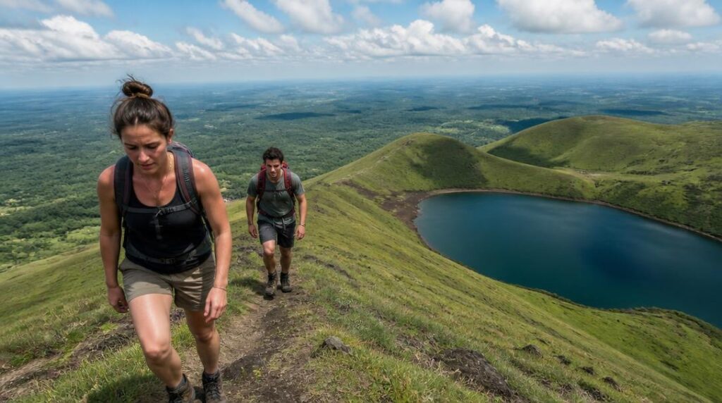 Volcan et lac pour une randonnée en Auvergne