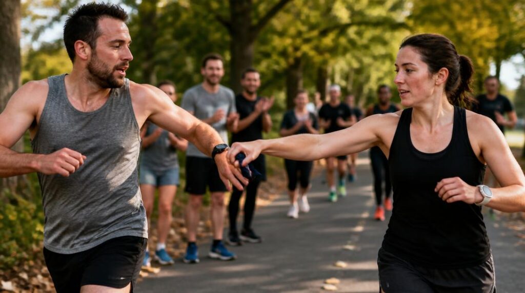 Relais duo de coureurs sur course routière