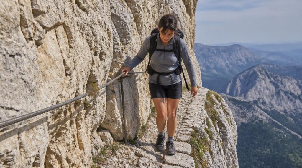 Passage en falaise sur un sentier de randonnée