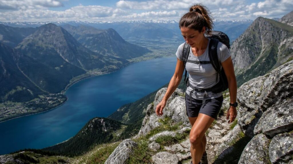Randonnée sportive avec panorama sur un lac alpin