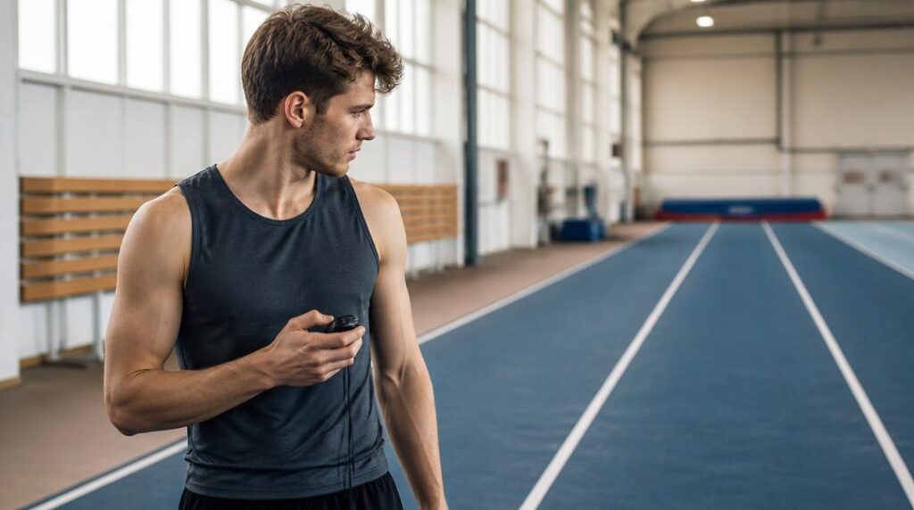 Coureur vérifiant sa vitesse pour le test navette