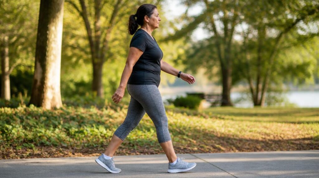 Technique de marche avec bras actifs et pied déroulé