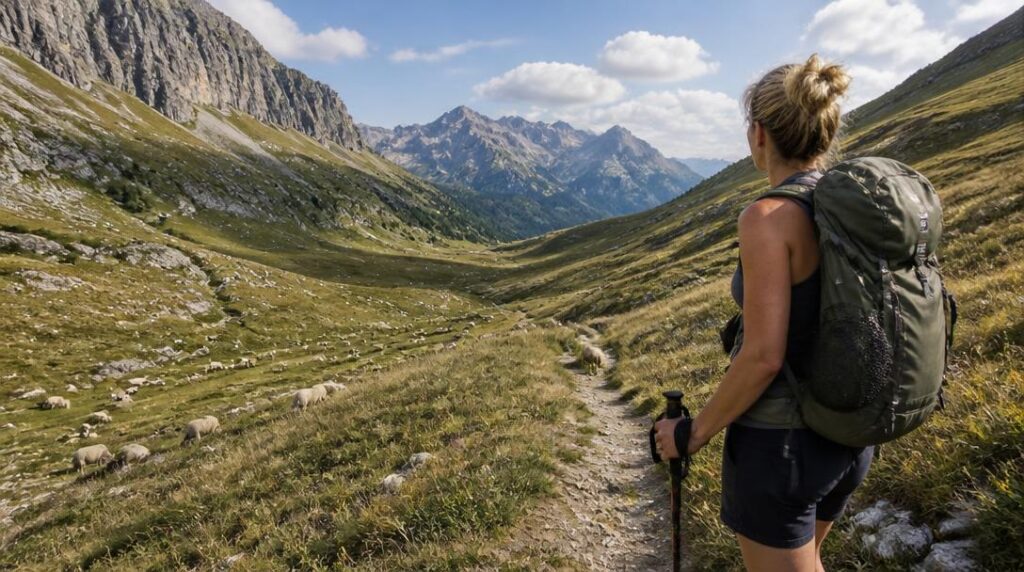 Sentier de grande randonnée dans une vallée montagneuse