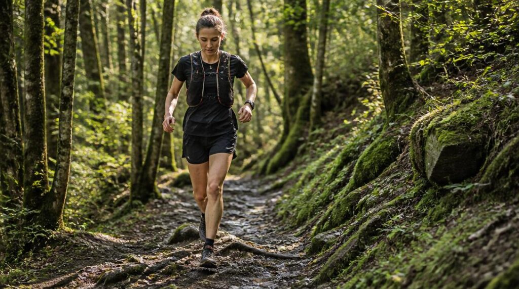 Traileur sur parcours trail Bretagne boisé et vallonné