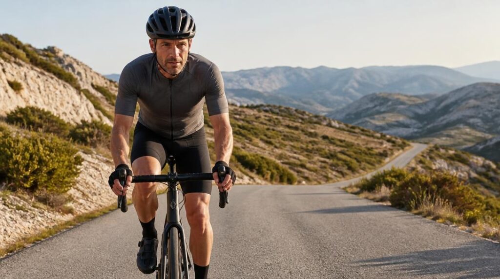 Cycliste sur une route de montagne progressive