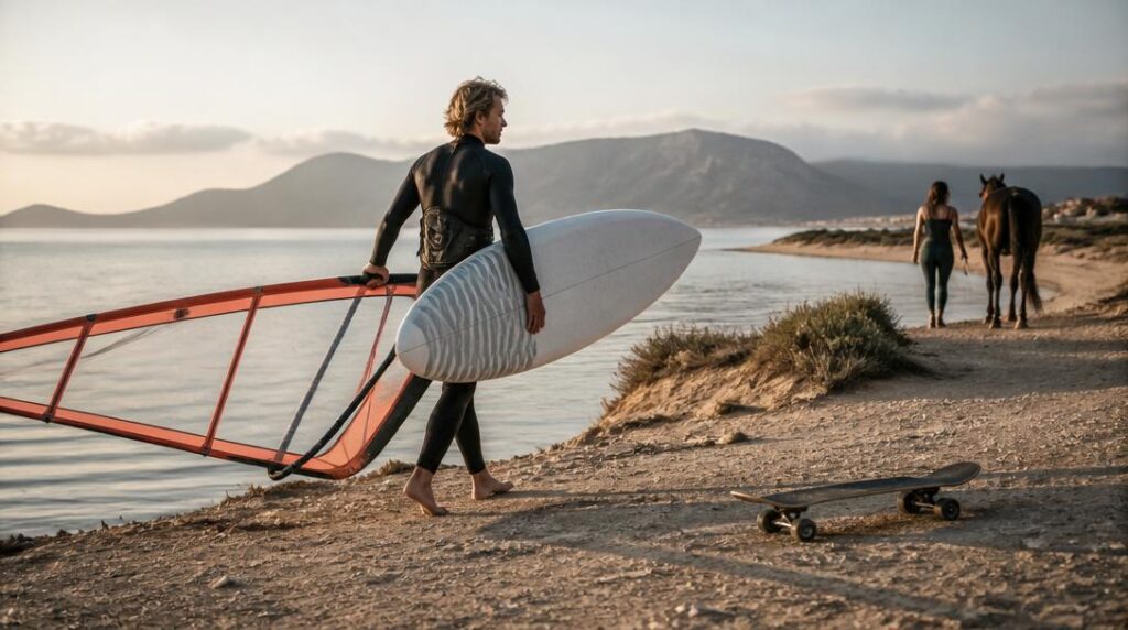 Pratiquants de voile glisse urbaine et équitation