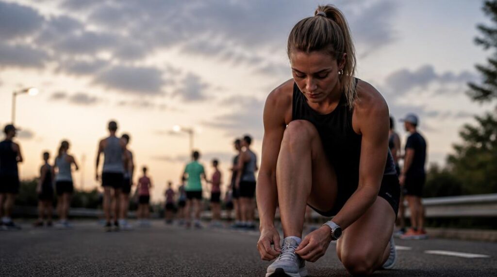 Coureuse ajustant son allure avant la course