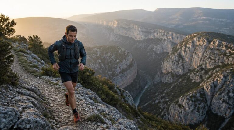 Coureur sur sentier calcaire du Tarn Valley Trail