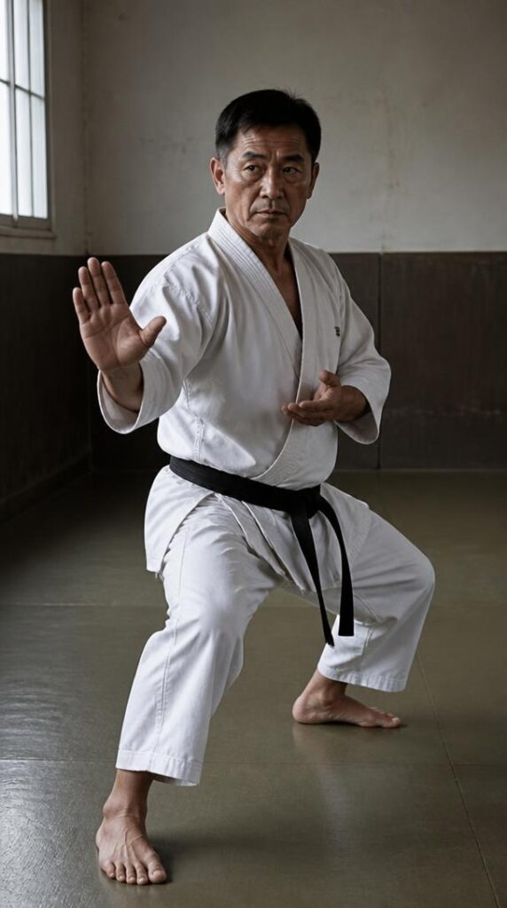 Pratiquant d’Uechi-ryu en garde d’art martial