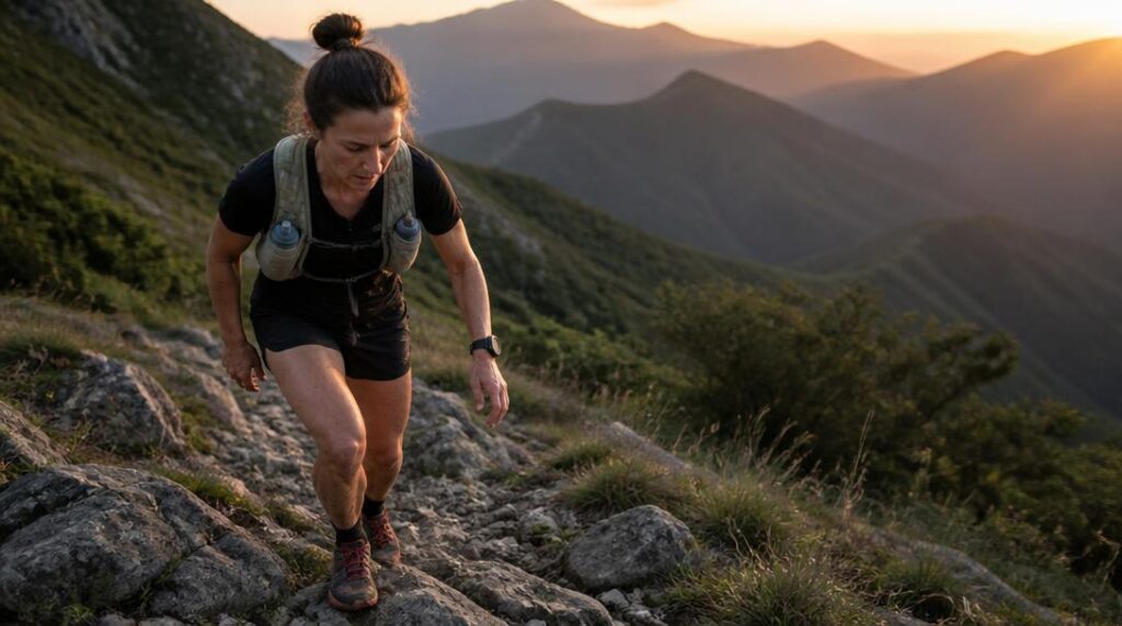 Coureur d’ultra-trail sur un sentier de montagne
