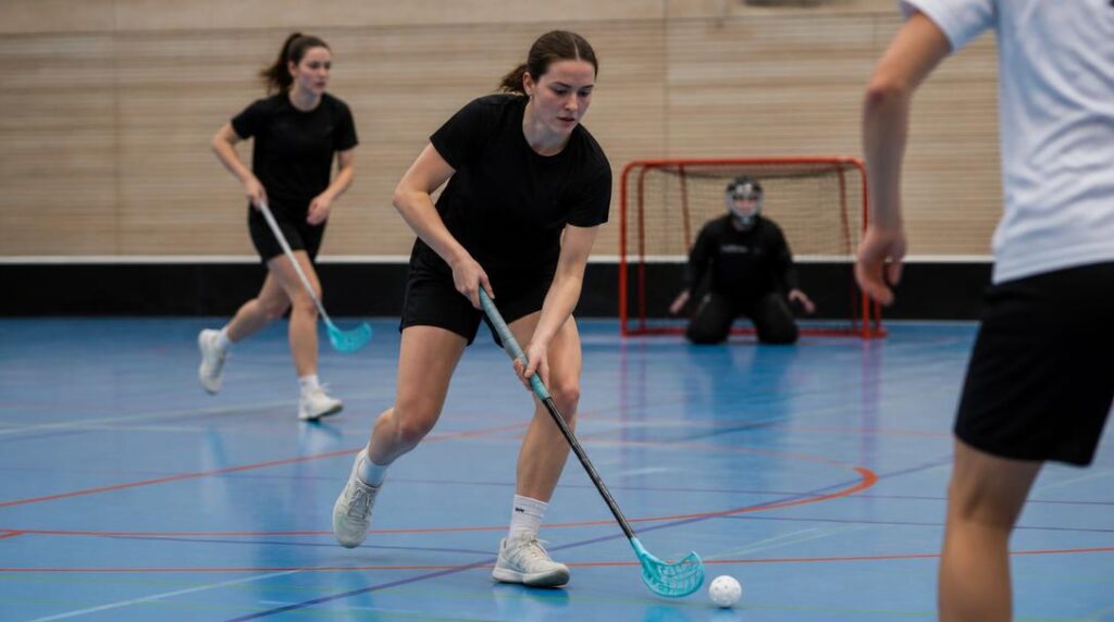 Joueur de floorball en match d’unihockey intérieur